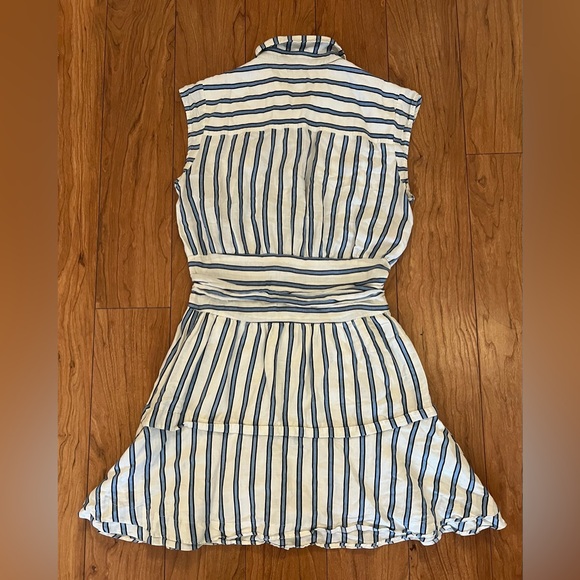 DEREK LAM 4 Crosby Dress Women Blue Stripe Shirtdress Snap Front Cap Sleeve - Picture 10 of 10